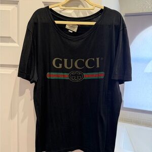 Gucci Black Tee with Iconic Stripe Logo